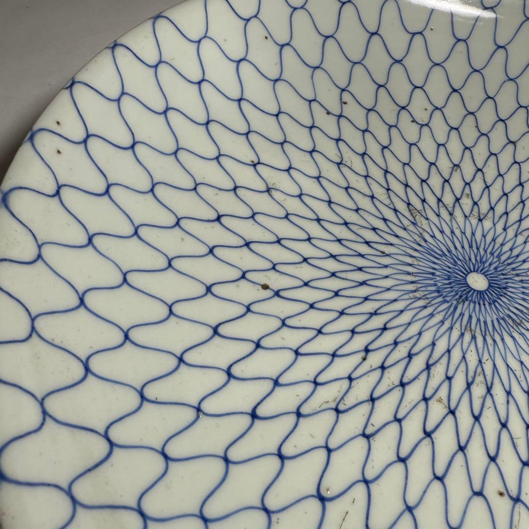 ◆名品 古伊万里 染付 網目文中皿大皿2枚組 江戸時代中期◆