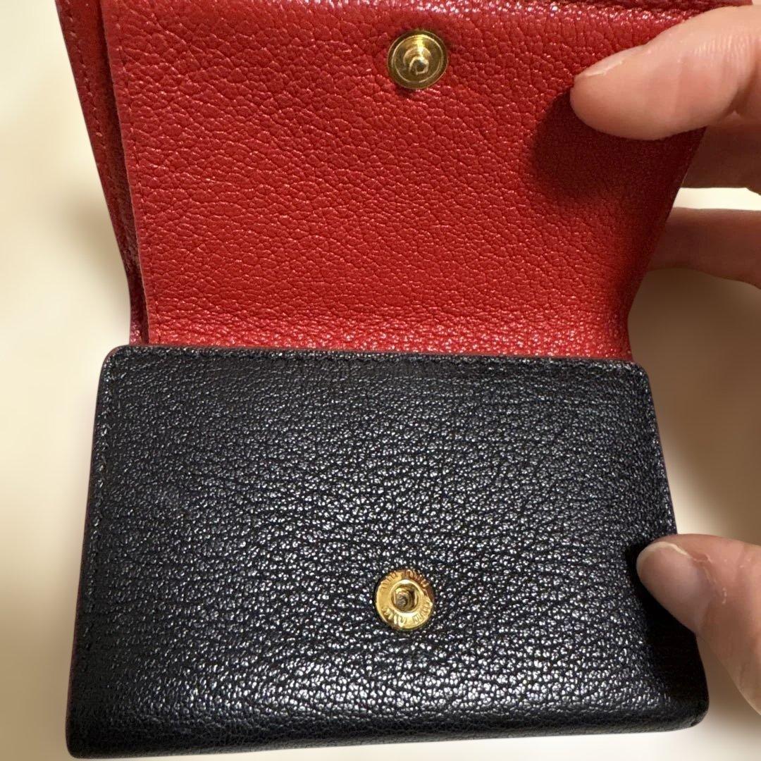 良品 MIUMIU 黒 ラブレター ハート マドラス 折り財布 ミニウォレット