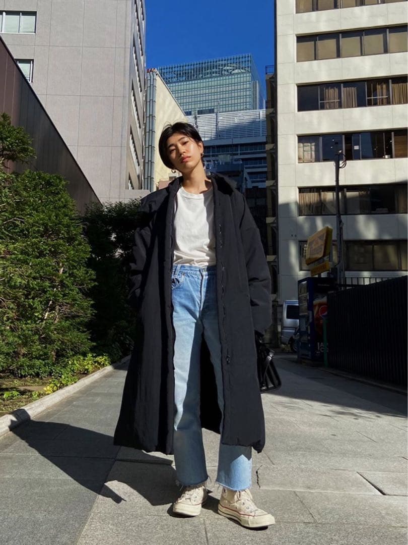 BLACK by moussy：フード付きロングダウンジャケット
