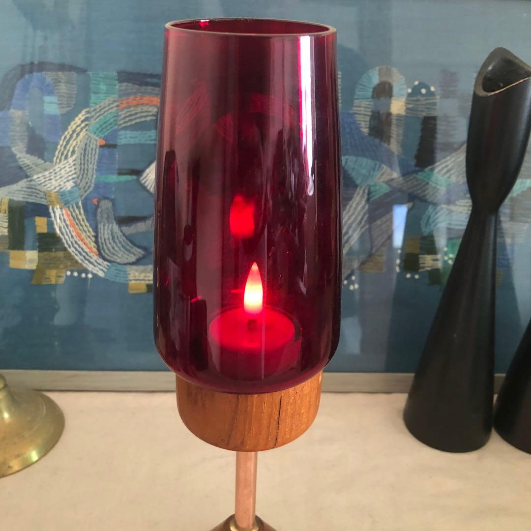 北欧　チーク材　キャンドルホルダー　red オブジェ　アンティーク