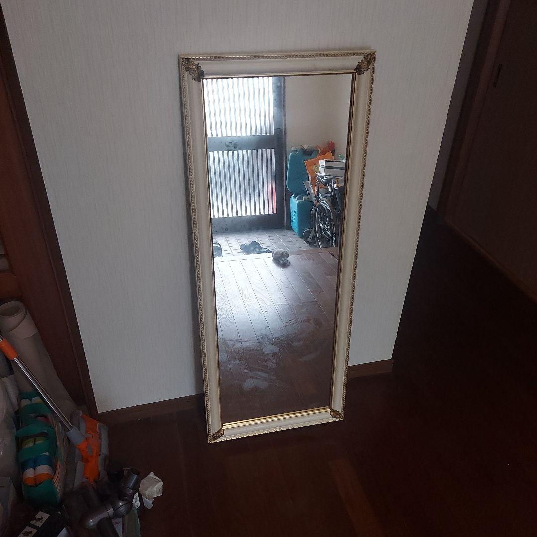 イタリア製 ヴィンテージ調高級装飾的ホワイトフレームの姿見アンティーク調