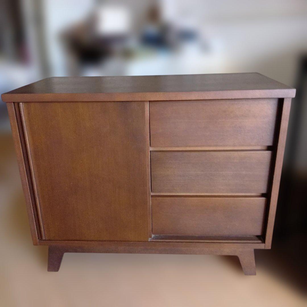 木製リビングボード 　引出3段　引戸　日本製