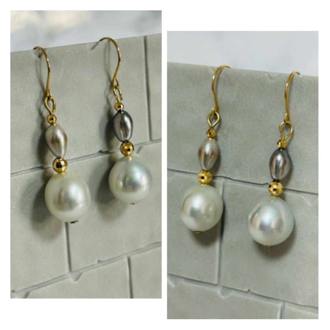 (M0114-4)K18YG南洋白蝶＋ケシパールアメリカンピアス