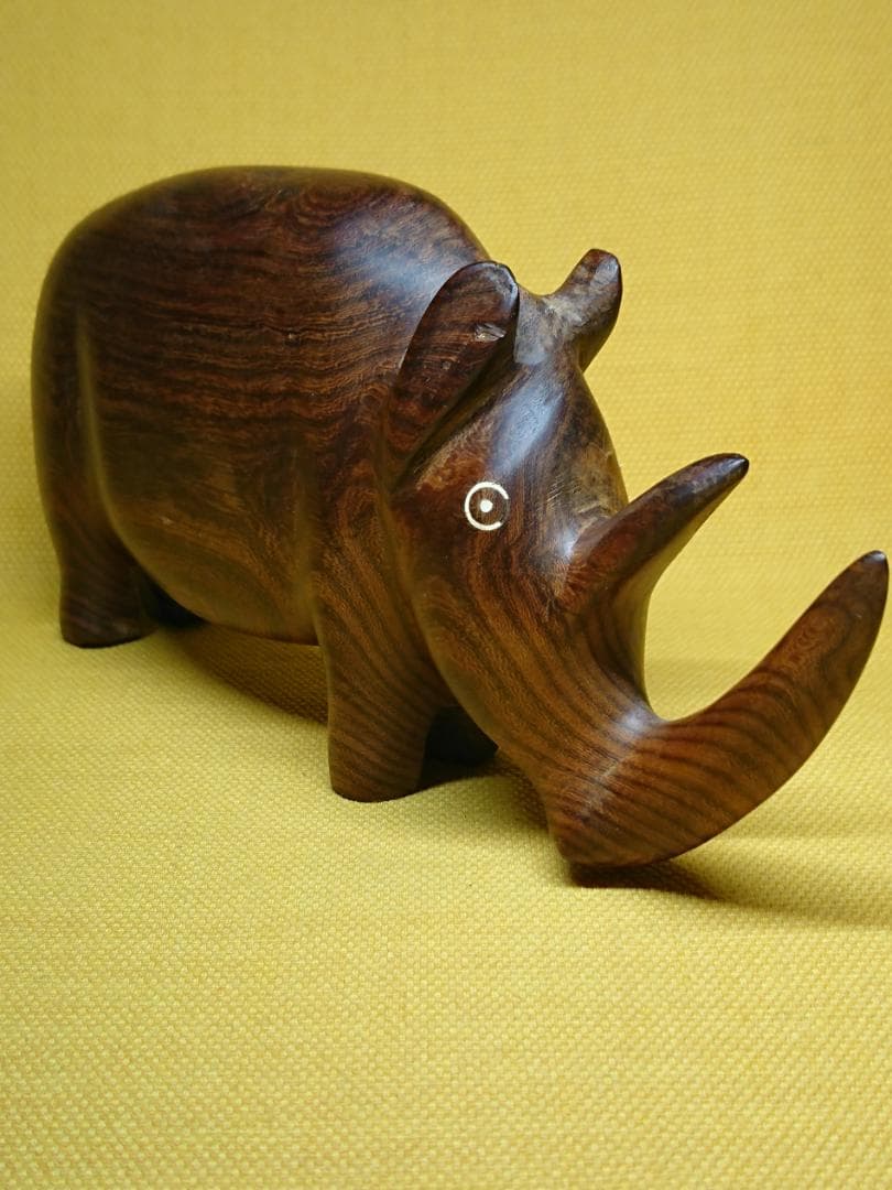 サイ　木彫　彫刻　彫像　オブジェ　置物　インテリア　工芸品　美術品　A2804