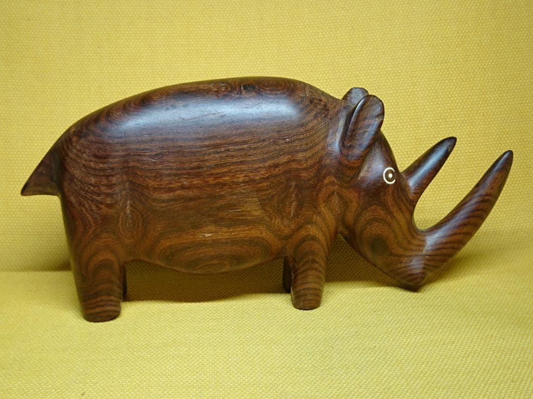 サイ　木彫　彫刻　彫像　オブジェ　置物　インテリア　工芸品　美術品　A2804
