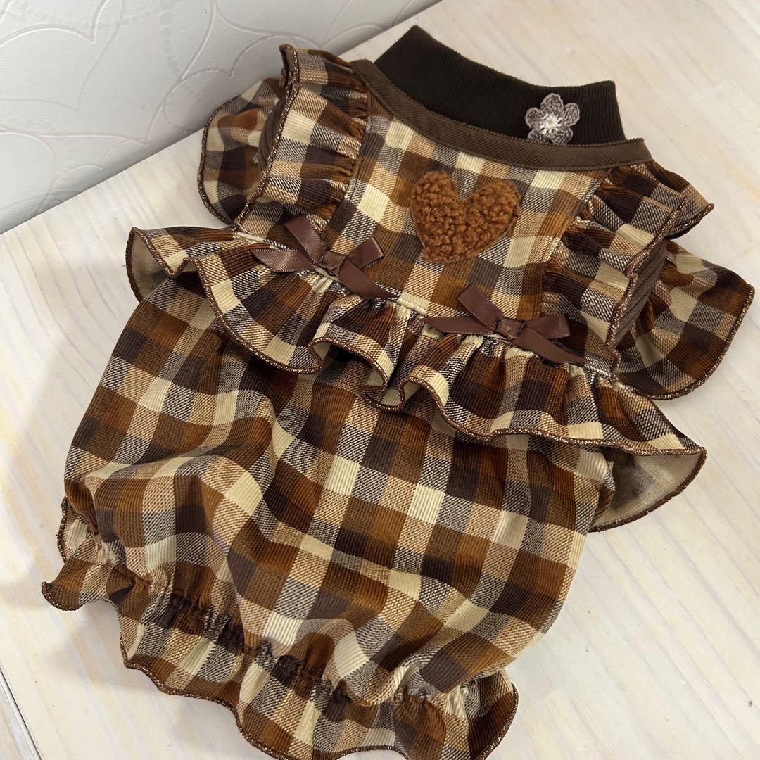 ハンドメイド♡犬服 チョコレートカラーの重ね着風バルーンワンピース