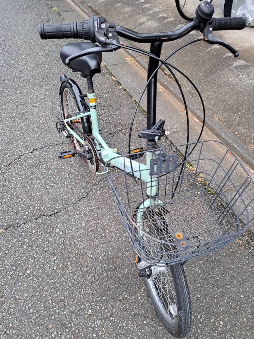 折りたたみ変速六段自転車 ミントグリーン 20インチライト付き