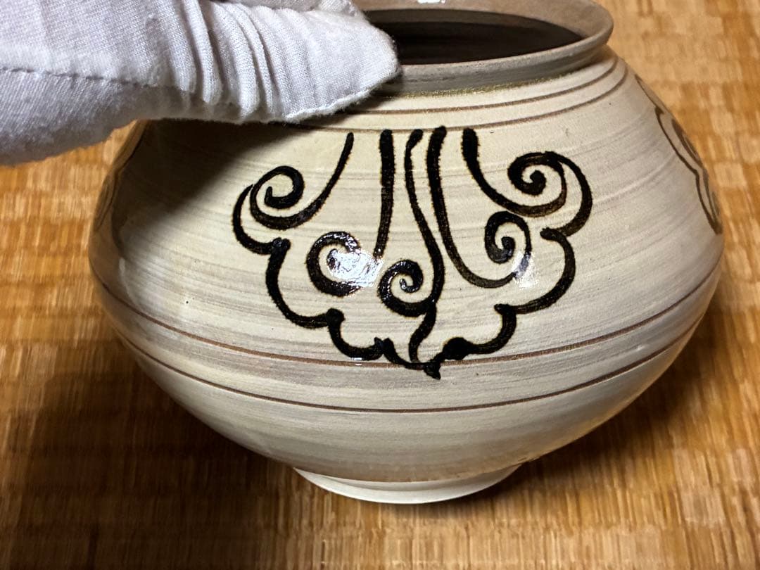 茶道具 廣州窯 鉄絵 刷毛目 水指 共箱 時代物 【趙 小守】 韓国 高麗