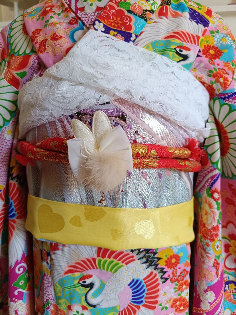 アンティークピンクの着物とキラキラ作り帯セット