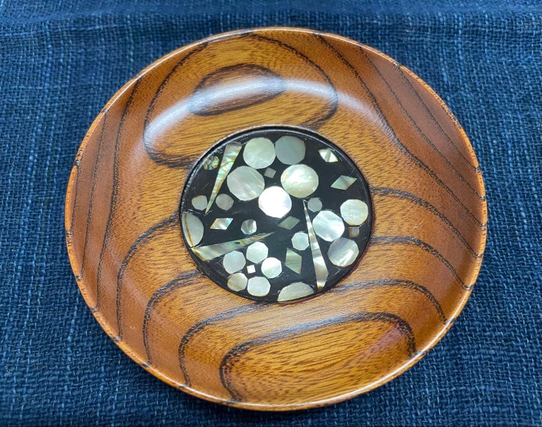 小島雄四郎さん　螺鈿　欅　小皿　茶托　5客セット