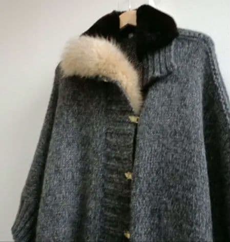 MaxMara　スポーツマックス　ニットコート　gray　襟リアルファー　美品