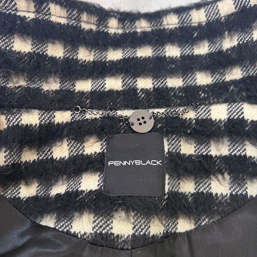 美品✨ペニーブラック　カシミヤ　モヘア　チェック　スタンドカラーシャギーコート
