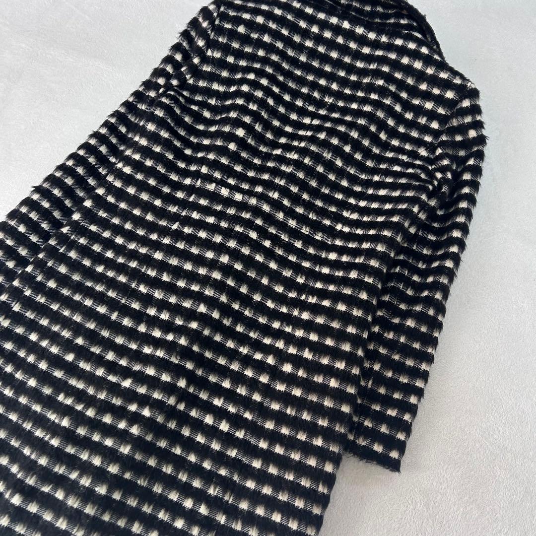美品✨ペニーブラック　カシミヤ　モヘア　チェック　スタンドカラーシャギーコート