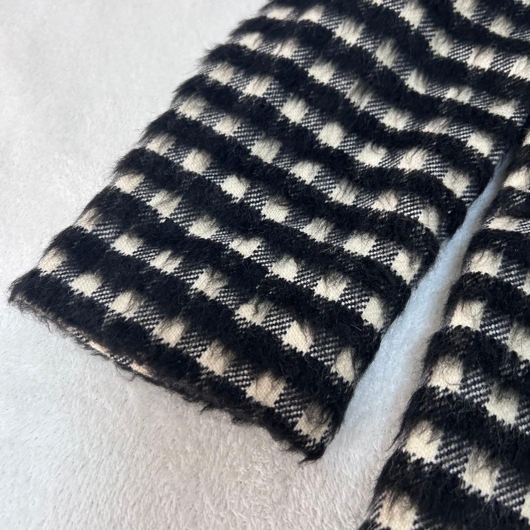 美品✨ペニーブラック　カシミヤ　モヘア　チェック　スタンドカラーシャギーコート