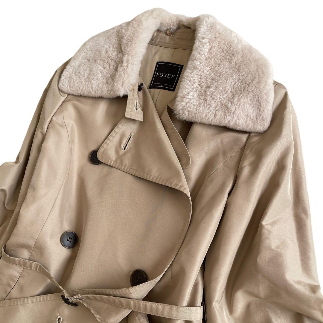 美品　超希少　フォクシー　ヌートリアファー　シルクトレンチコート　ベージュ　38