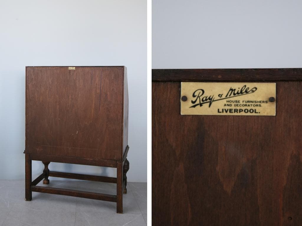 英国アンティーク木製ライティングビューロー/勉強机デスク/チェスト(92-225