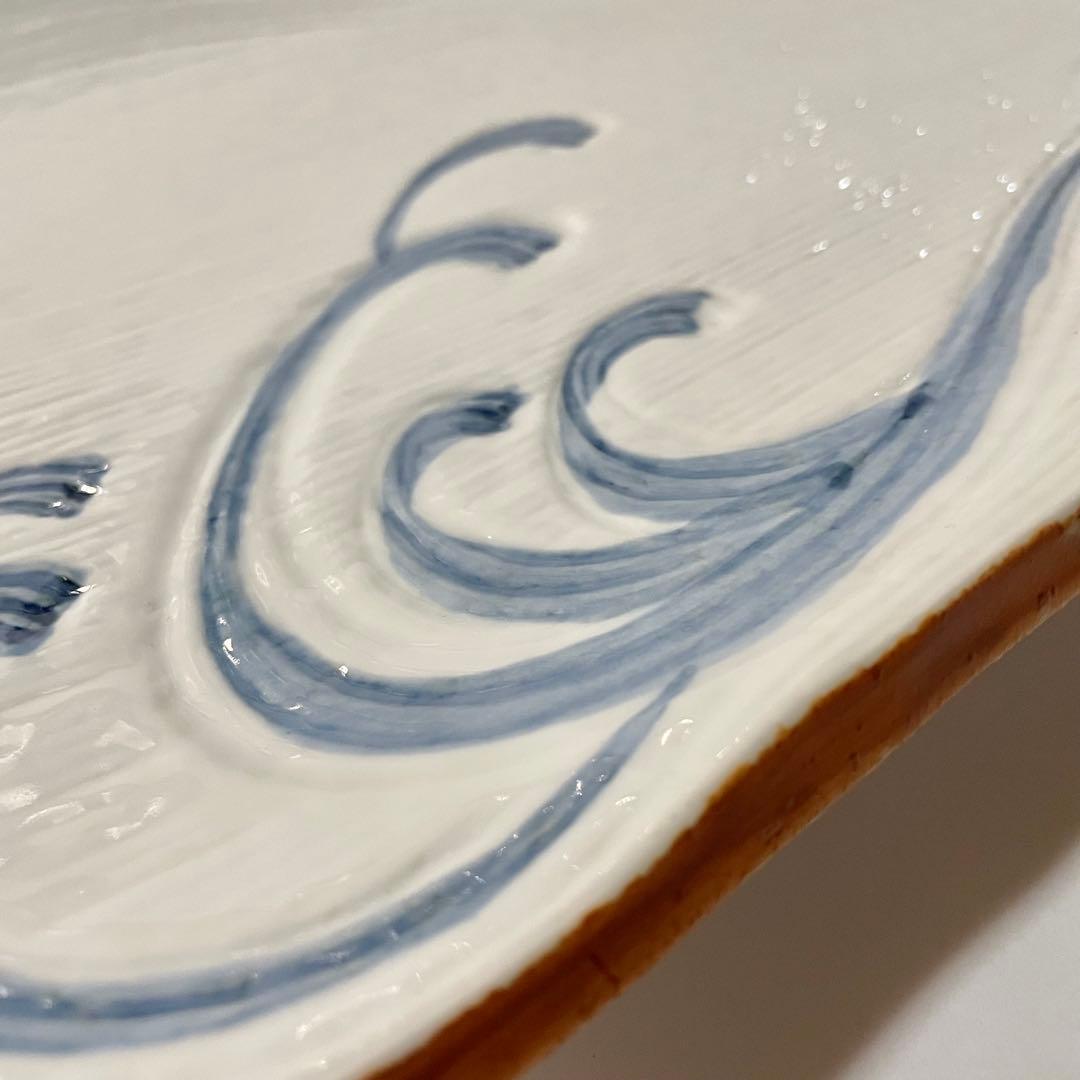 陶磁器　白地大波柄　長角大皿　盛り物皿