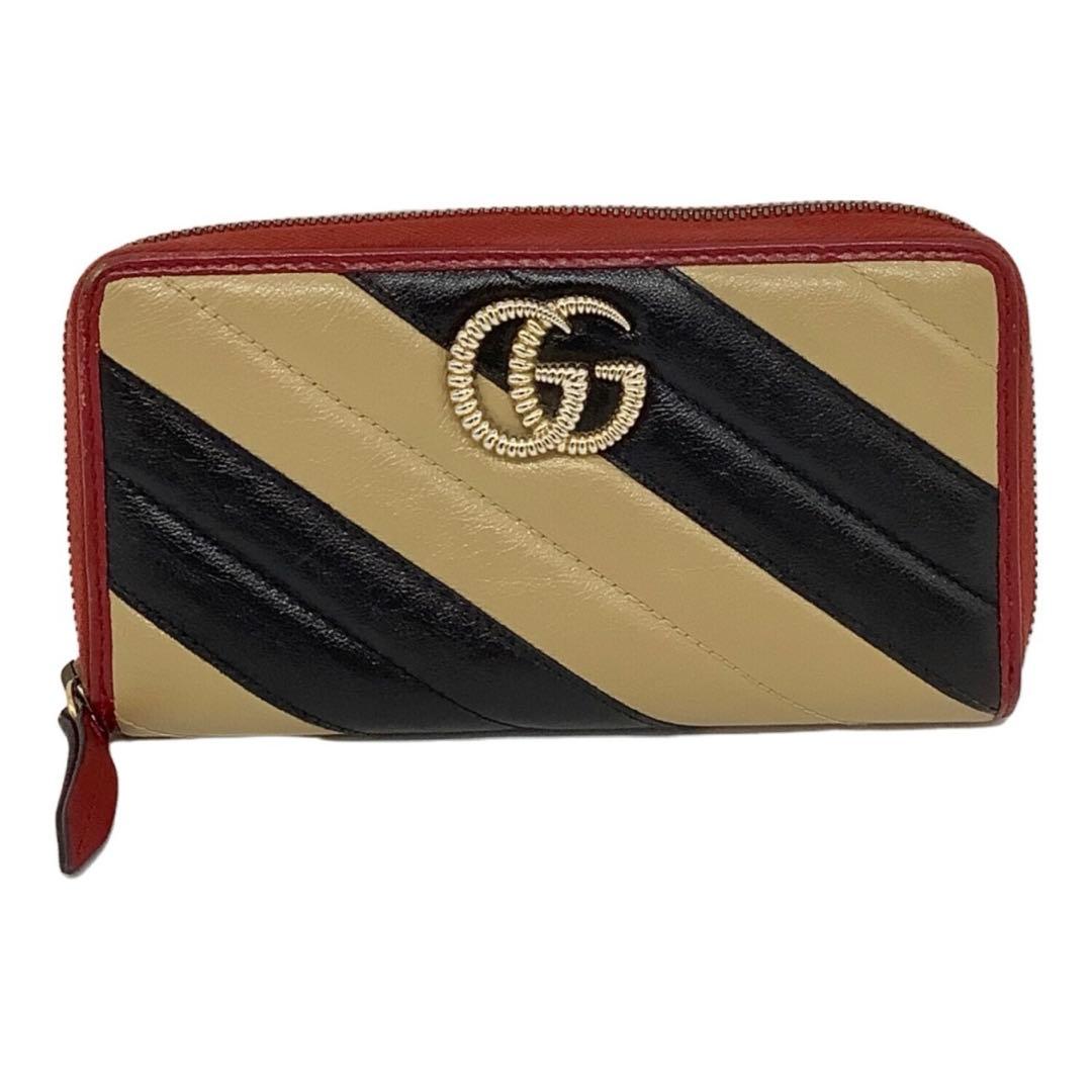 GUCCI レザー長財布 ストライプデザイン