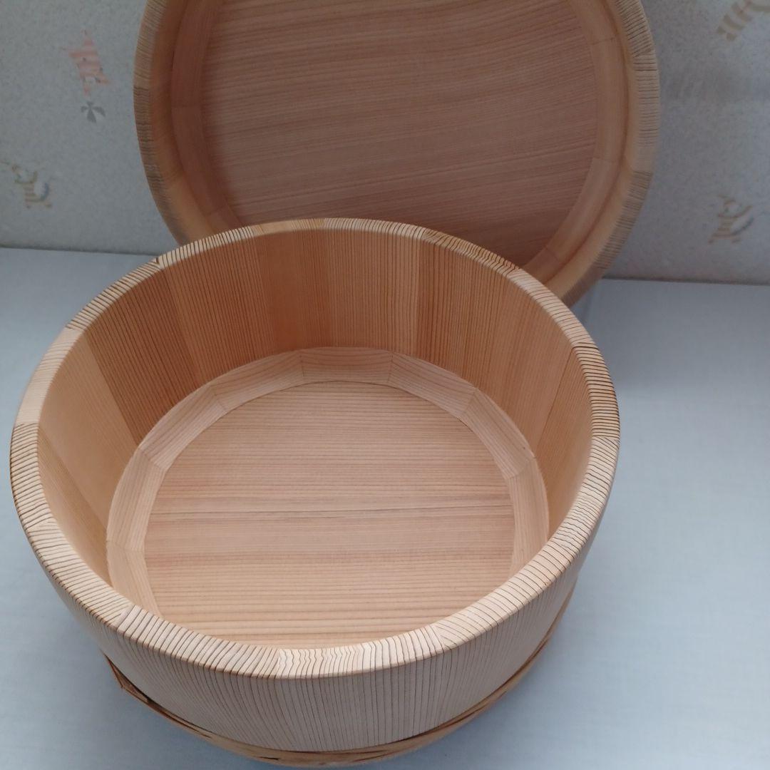 大館天然秋田杉 円形 浅型おひつ6号入り　ヘラ付き