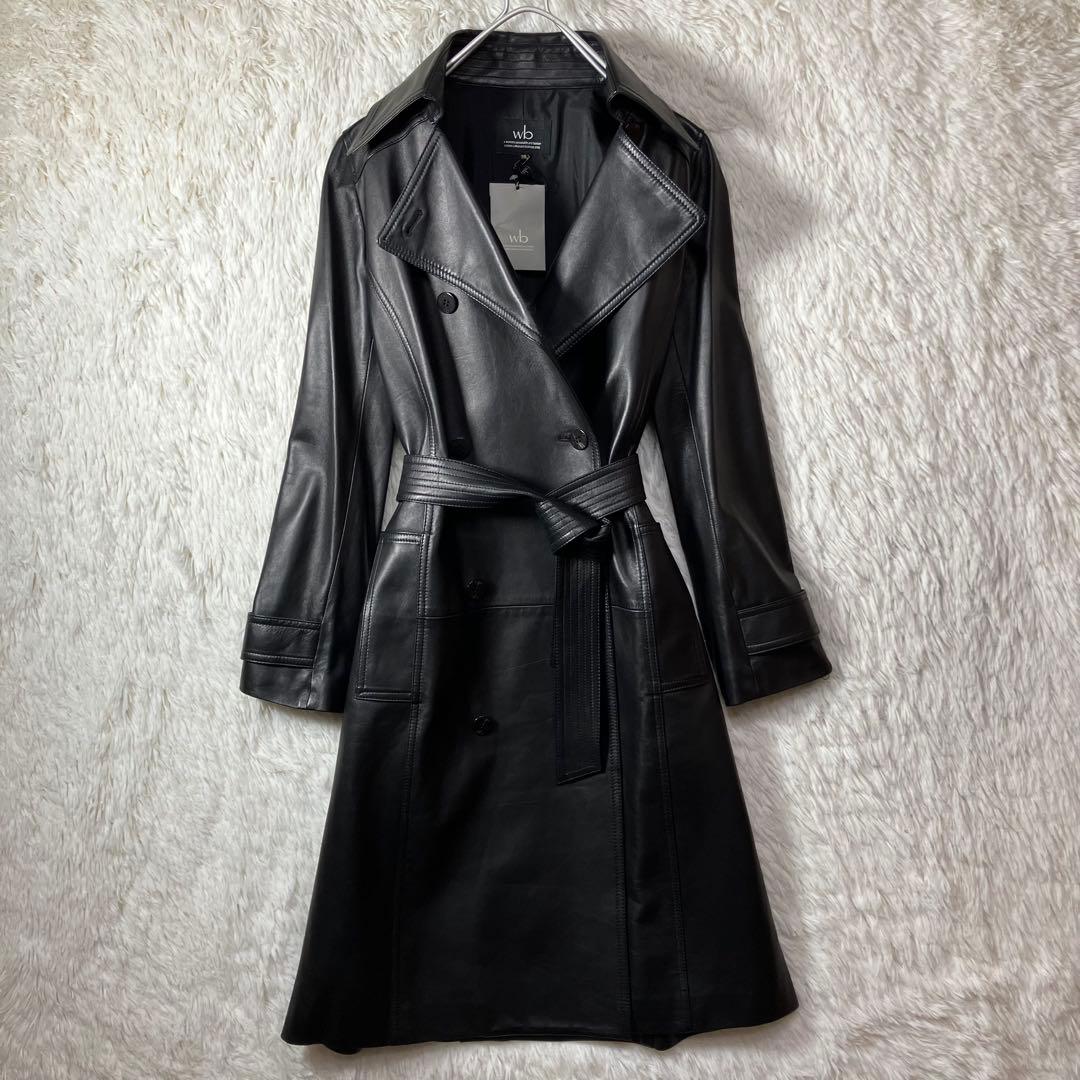 極美品 wb ビギ BIGI レザー トレンチコート 羊革 ベルト シルク M