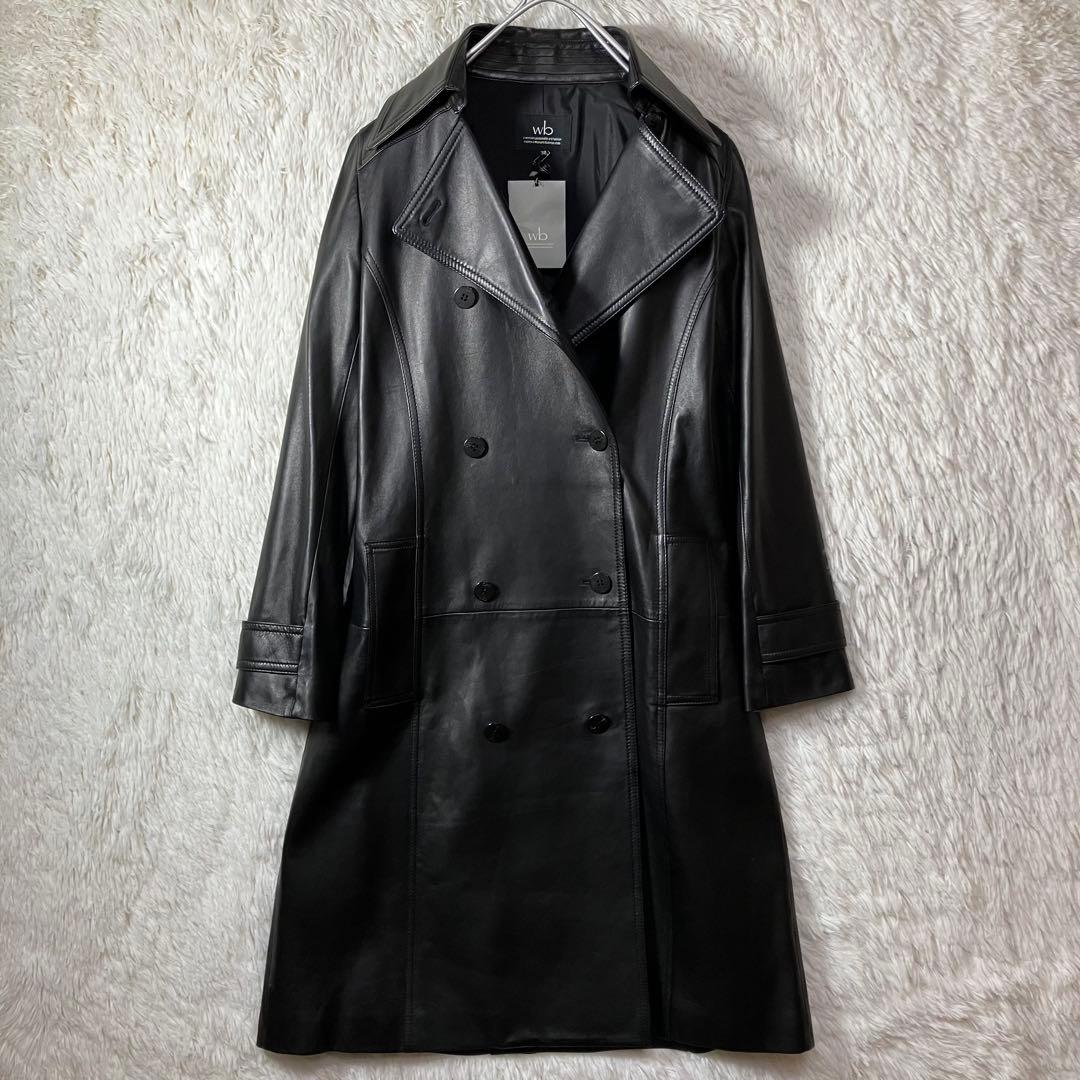 極美品 wb ビギ BIGI レザー トレンチコート 羊革 ベルト シルク M