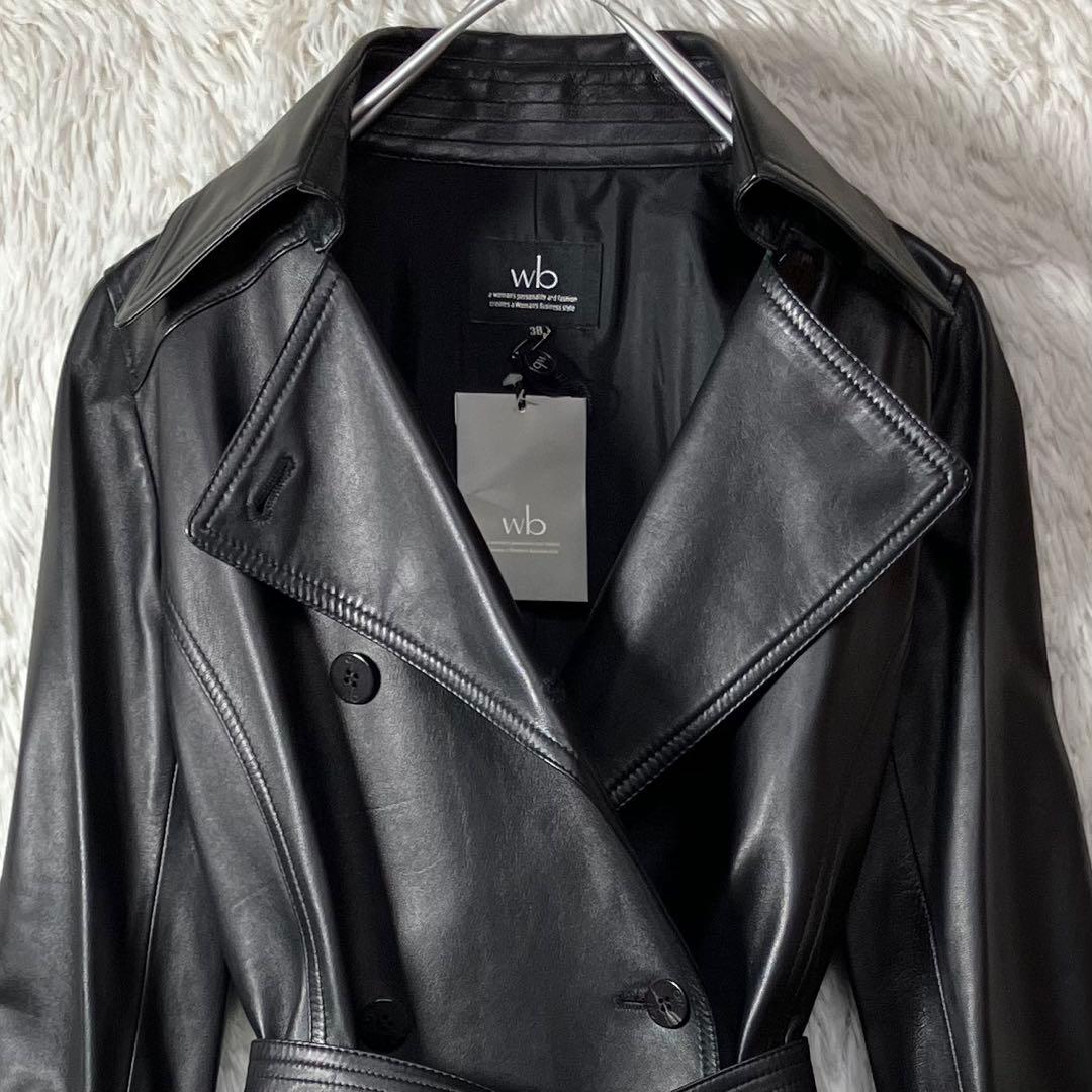 極美品 wb ビギ BIGI レザー トレンチコート 羊革 ベルト シルク M