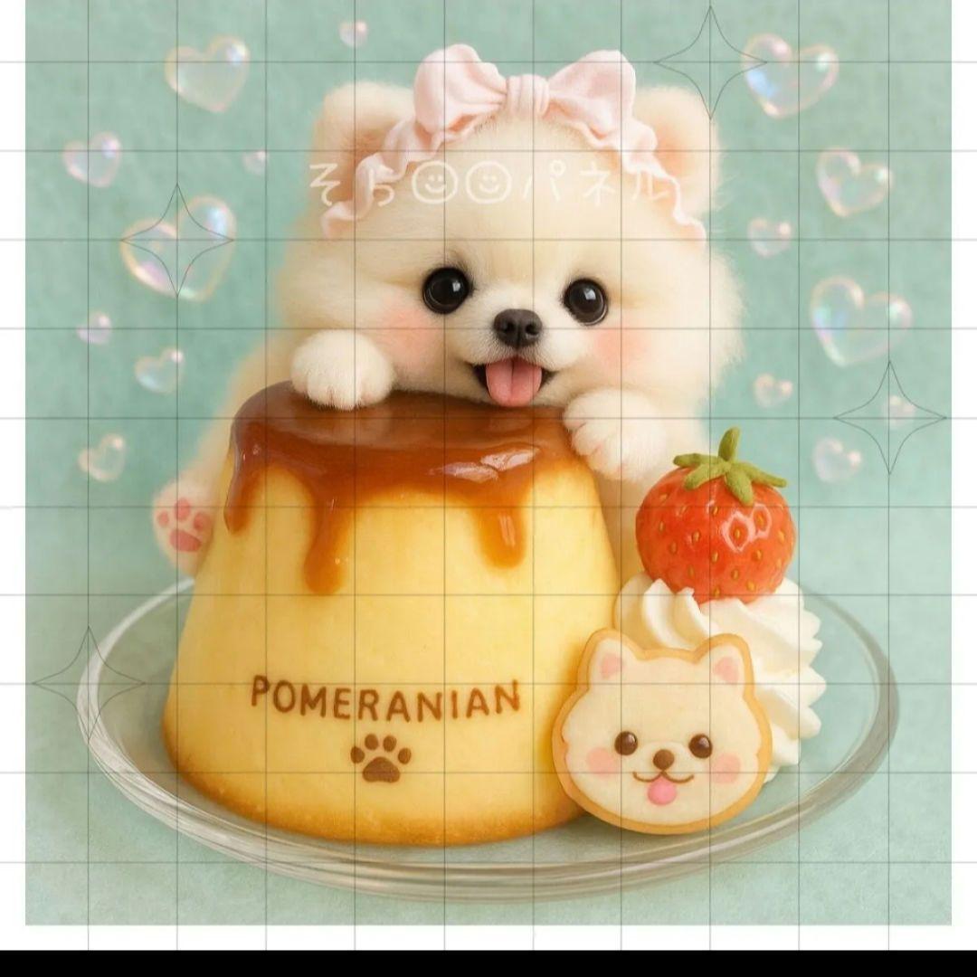 ポメラニアンカラメルプリンパネル生地　ハンドメイド