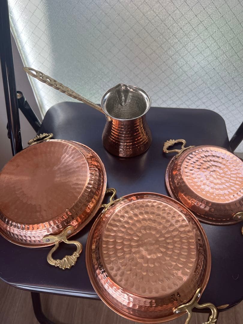 銅製ハンマード鍋セット 4点