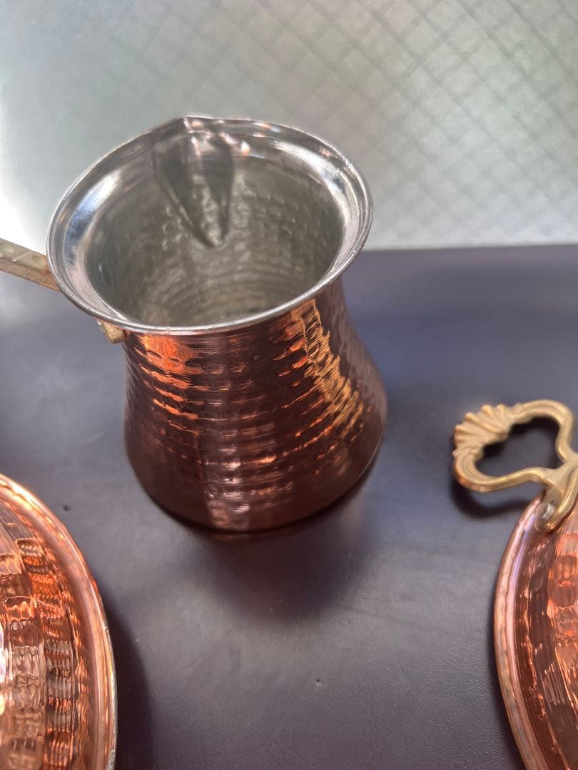 銅製ハンマード鍋セット 4点