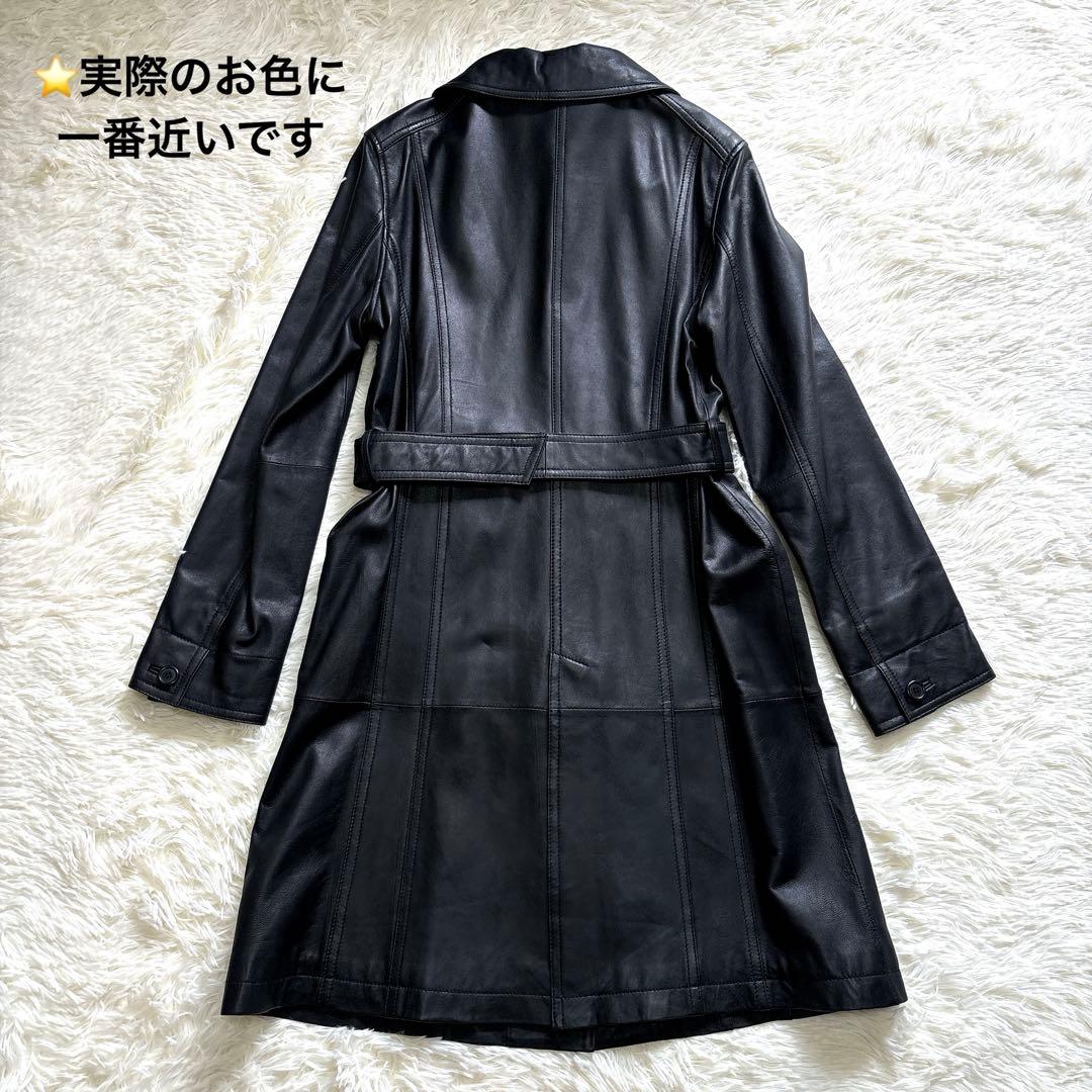 スペイン製✨BELLUCCI ラムレザー ステンカラーコート M 黒 ベルト付き