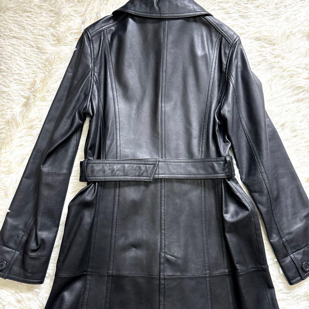 スペイン製✨BELLUCCI ラムレザー ステンカラーコート M 黒 ベルト付き