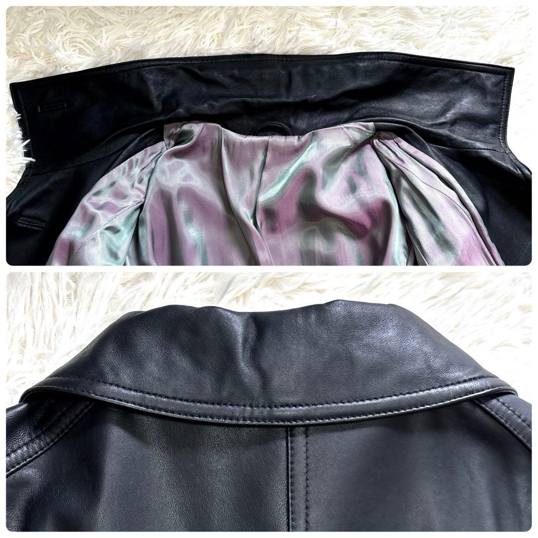 スペイン製✨BELLUCCI ラムレザー ステンカラーコート M 黒 ベルト付き