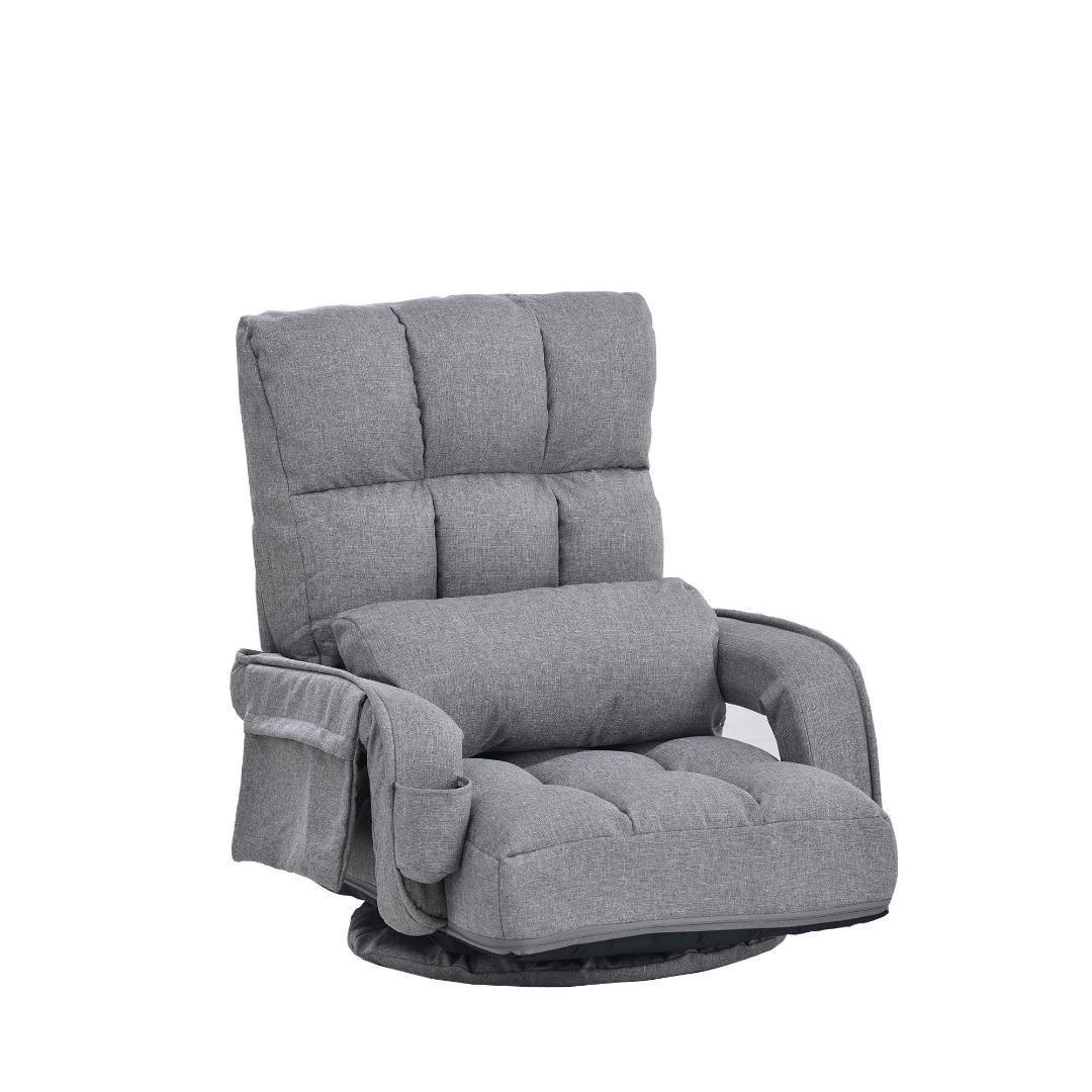 回転式座椅子肘掛けハイバック座いすリクライニング1人掛けソファー【ライトグレ】