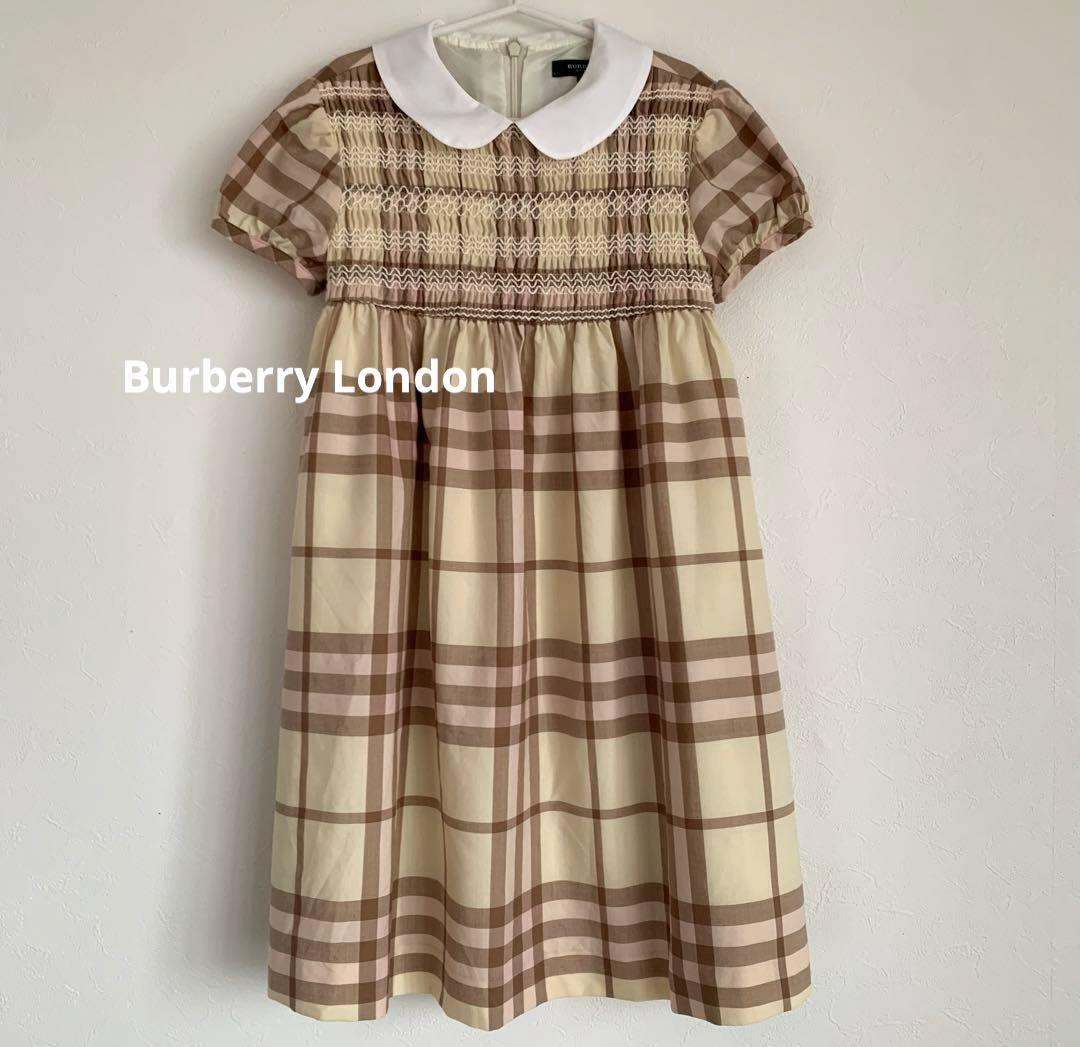 美品　Burberry バーバリーロンドン　丸襟　スモッキングワンピース　130