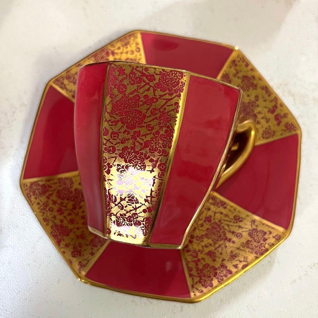 ロイヤルドルトン  八卦金彩マロン地梅花図　オクタゴナル　レア