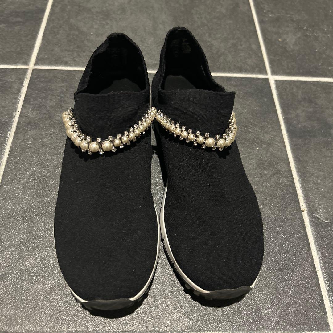 【トラジ】JimmyChoo☆ジミーチュウ　ブラック スリッポン パール