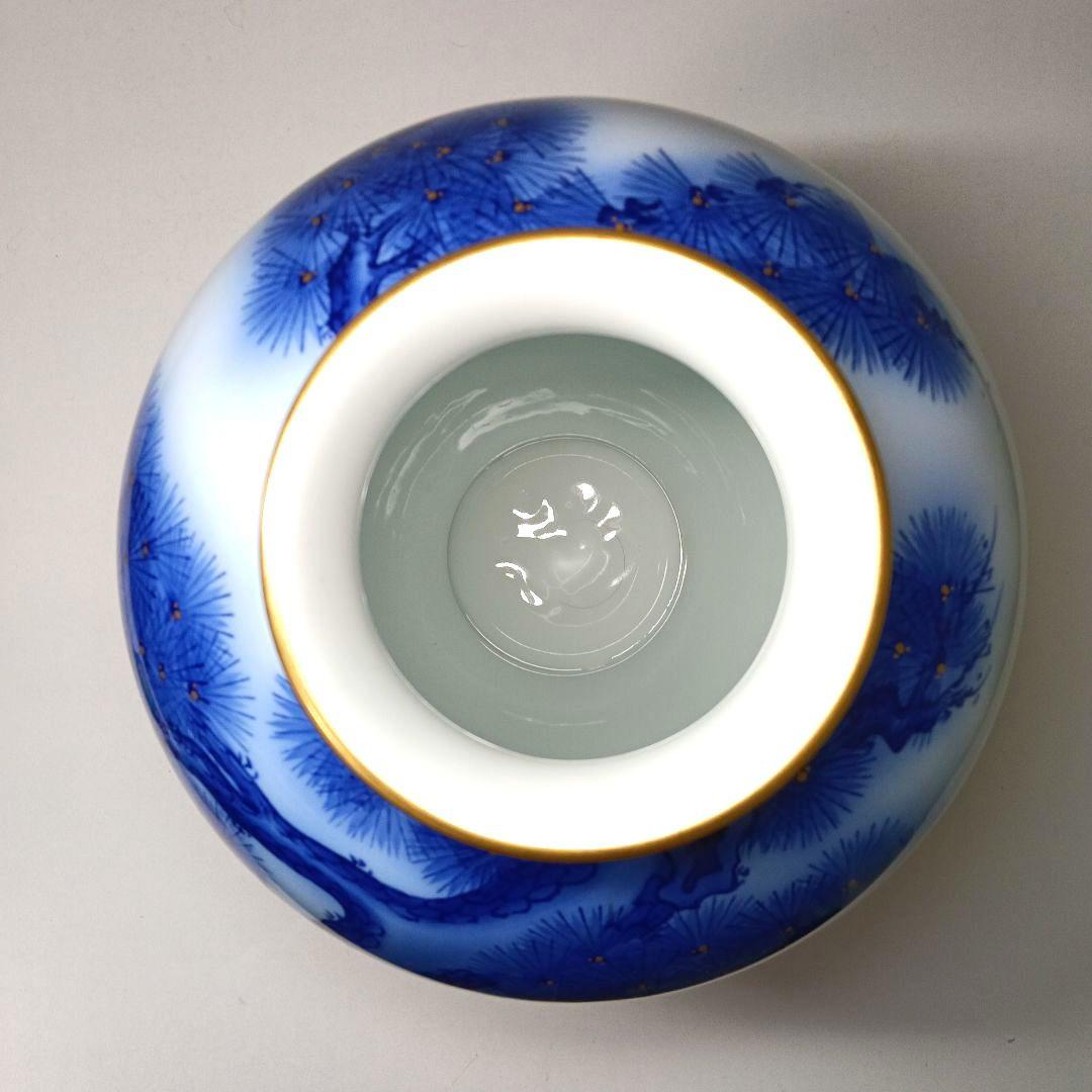 美品 香蘭社 磁藝工房謹製 染付金彩 壺松染錦模老松文 大型花瓶