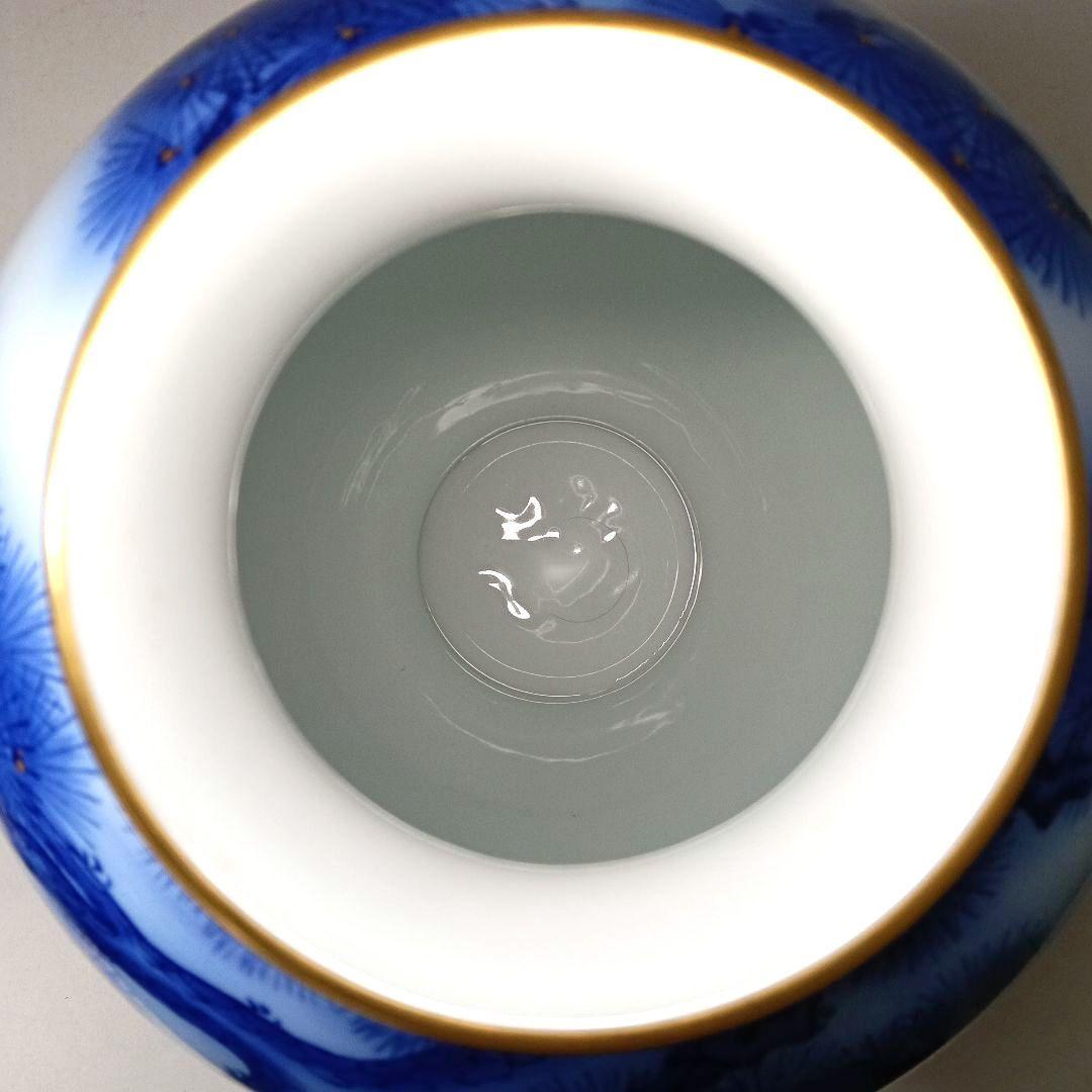 美品 香蘭社 磁藝工房謹製 染付金彩 壺松染錦模老松文 大型花瓶