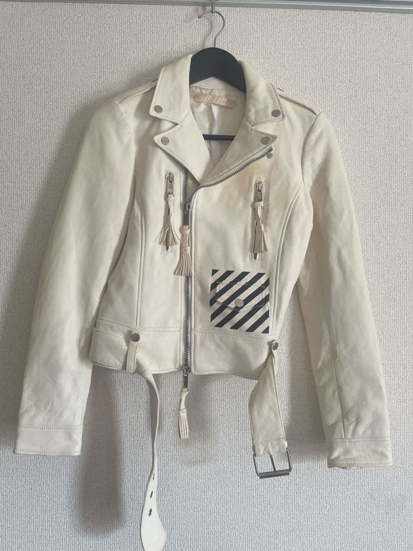 OFF WHITE BLUE COLLAR バックプリント　レザージャケットS