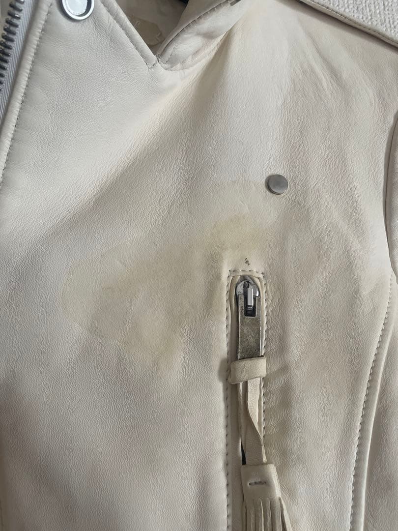 OFF WHITE BLUE COLLAR バックプリント　レザージャケットS