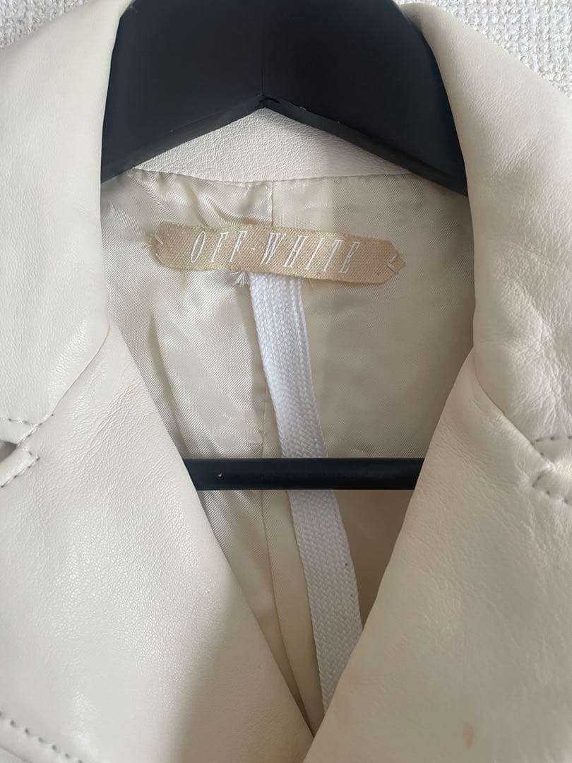 OFF WHITE BLUE COLLAR バックプリント　レザージャケットS