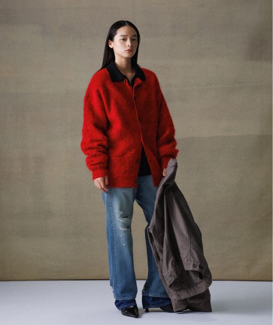 ADAM ET ROPE' モヘアミックス クルーネックカーディガン