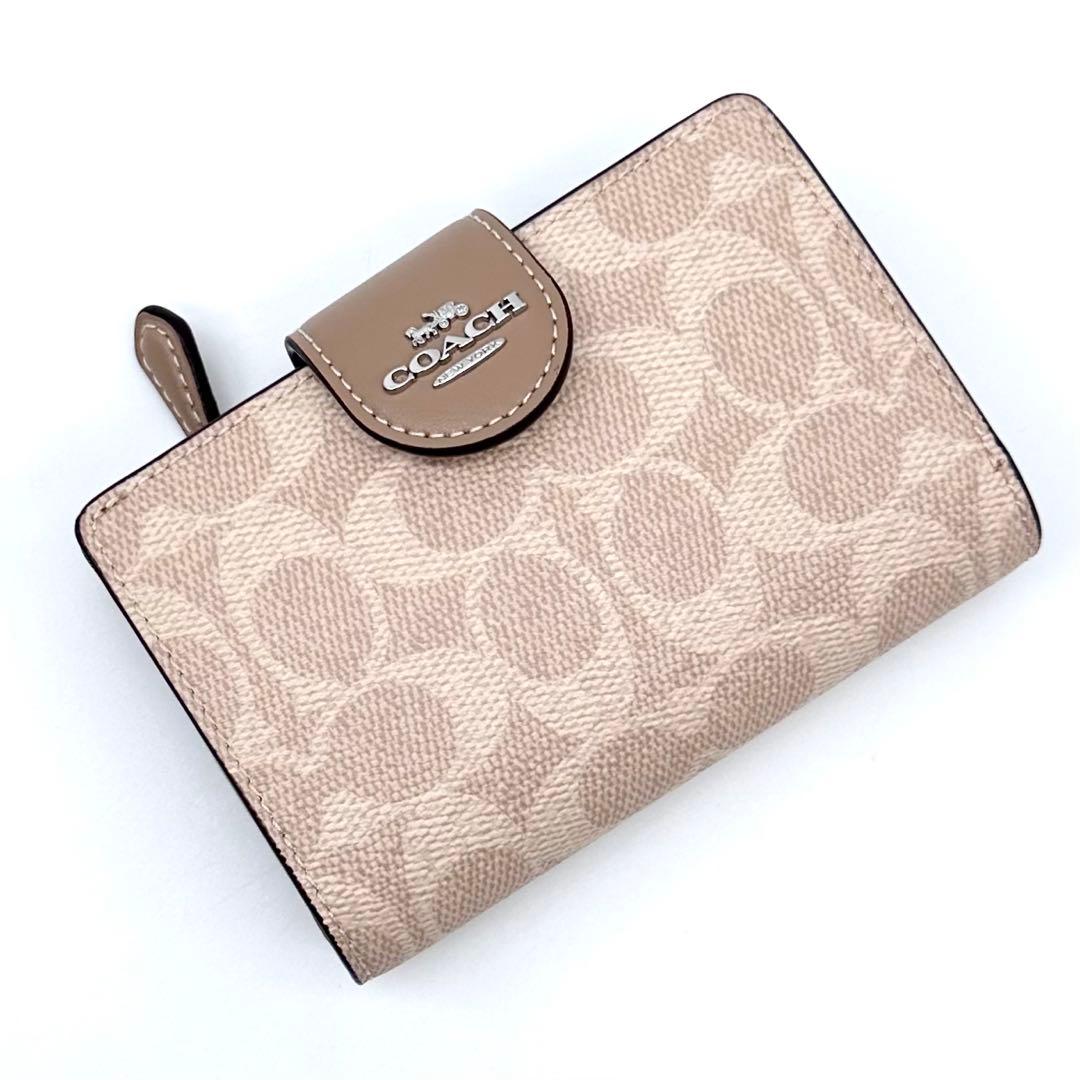 未使用✨COACH コーチ シグネチャー ２つ折り財布 レザー サンド/トープ