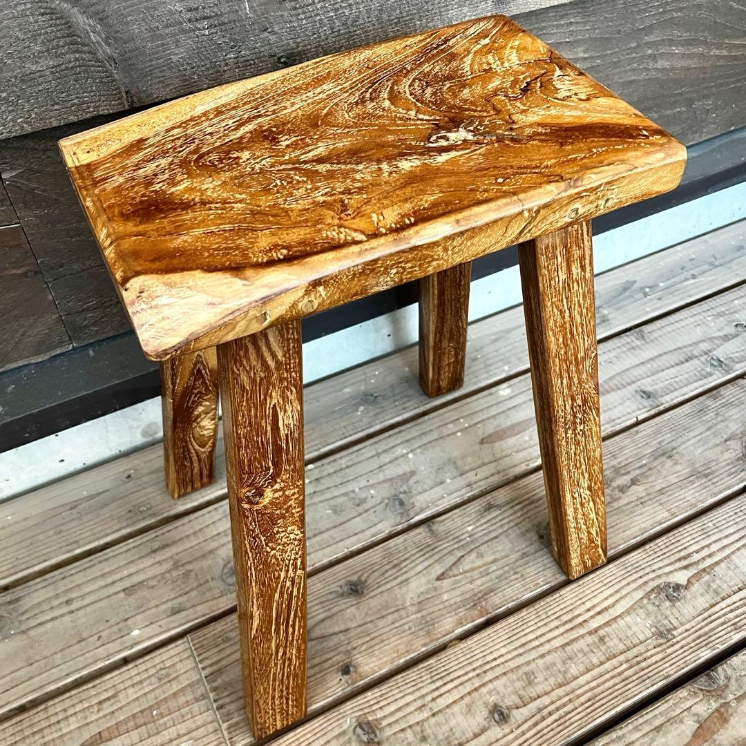 オールドチーク材 一枚板ベンチ35cm チーク無垢材 アンティーク調 スツール