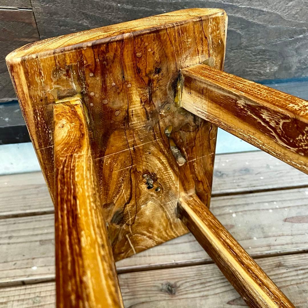 オールドチーク材 一枚板ベンチ35cm チーク無垢材 アンティーク調 スツール