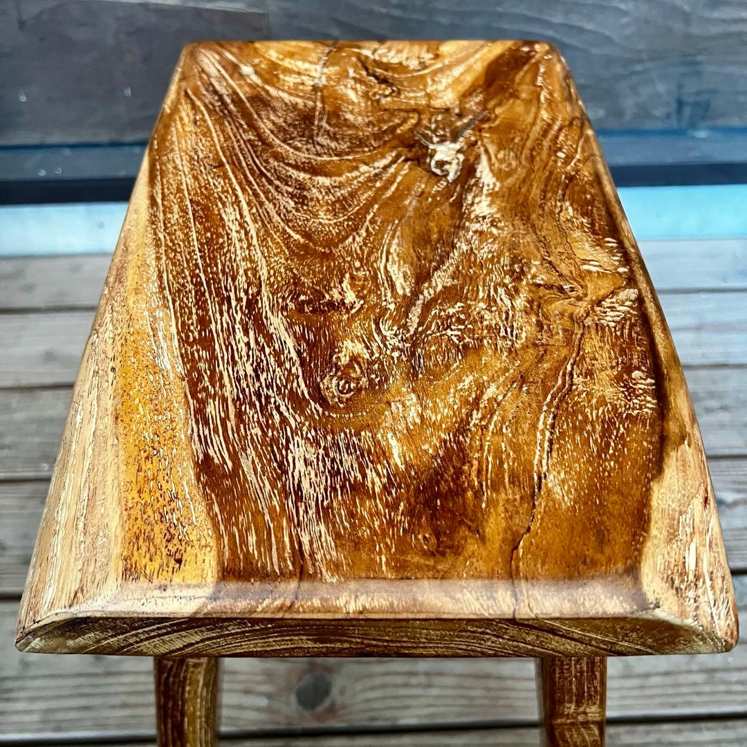 オールドチーク材 一枚板ベンチ35cm チーク無垢材 アンティーク調 スツール