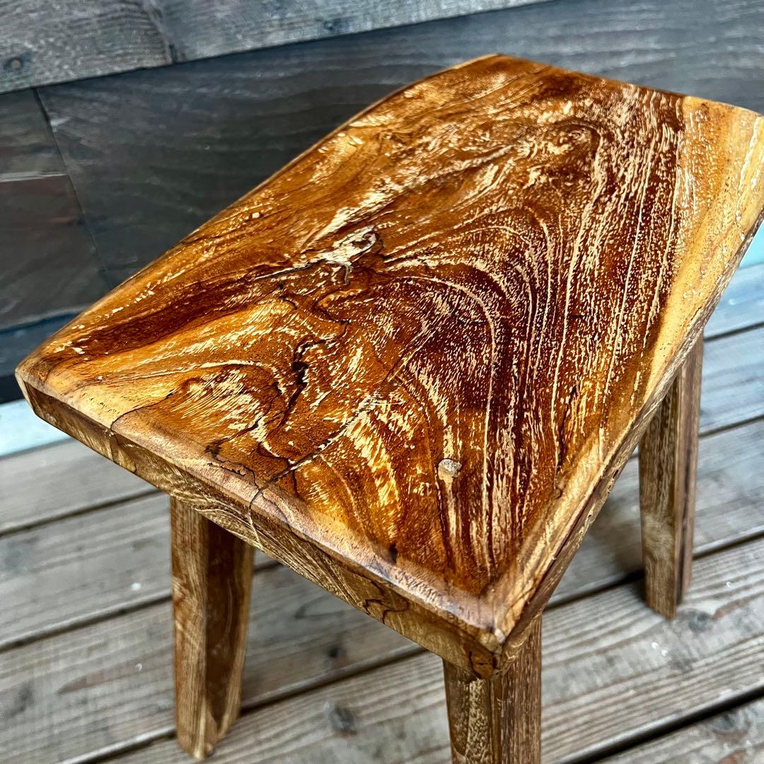 オールドチーク材 一枚板ベンチ35cm チーク無垢材 アンティーク調 スツール