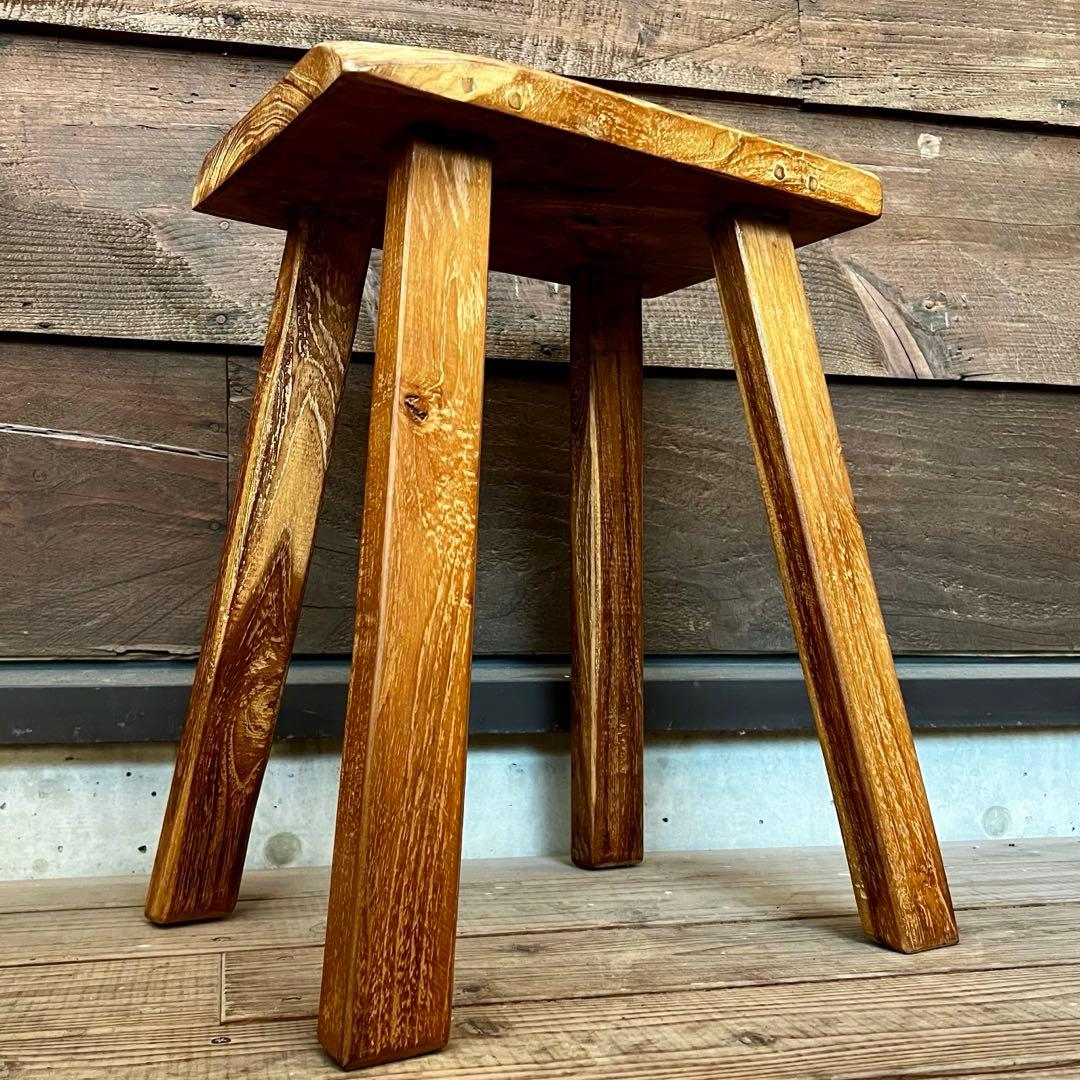オールドチーク材 一枚板ベンチ35cm チーク無垢材 アンティーク調 スツール