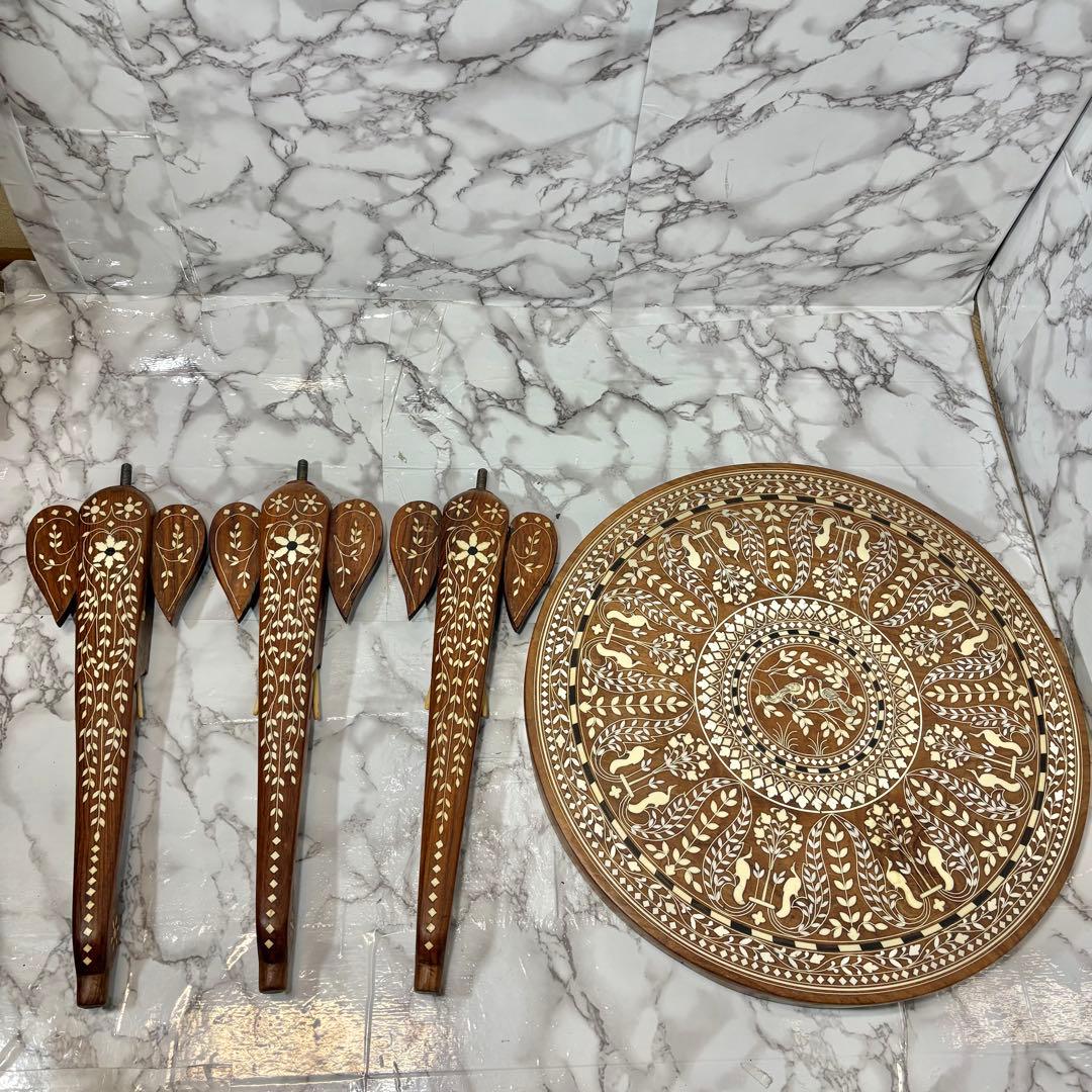 インド製 インディアンローズウッド　天然素材　 象嵌細工 サイドテーブル 3本脚