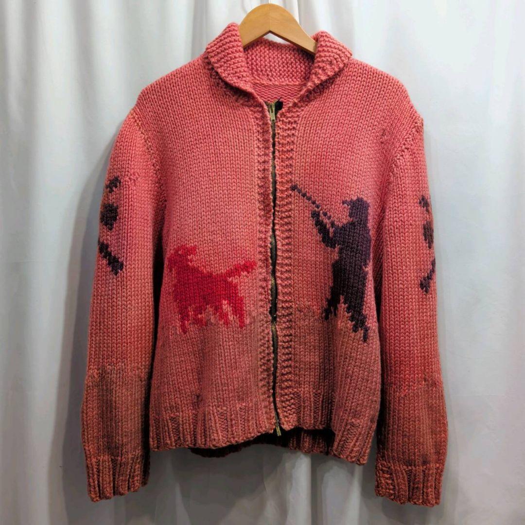 Vintage 野鳥 犬 ハンティング ショールカラー カウチンセーター M相当